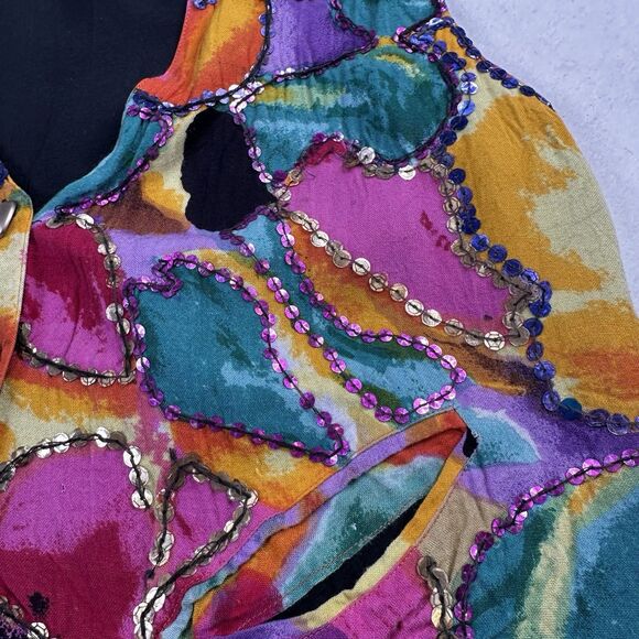 Fashion Passport Women's Vest Cotton Black Multi Size S Fun Funky Vtg - Picture 4 of 8